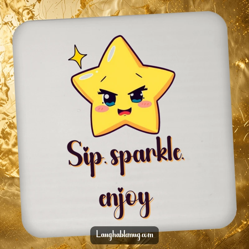 Funny Coasters: Mischievous star attempting to wink with exaggerated sparkle, a humorous and protective set.