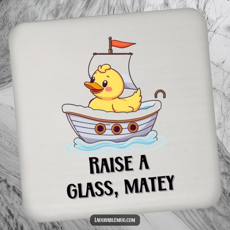 Funny Rubber Ducky Ship Captain Drink Coaster: A protective coaster featuring a rubber ducky sailing a bathtub like a ship, adding nautical fun.