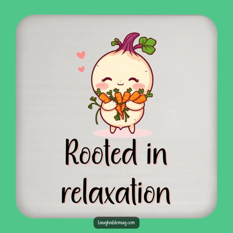 Funny Shy Turnip Coaster Set, Cute Blushing Vegetable with Carrot Bouquet Decor