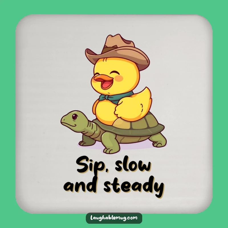 Funny Duck Cowboy Turtle Drink Coaster: Protect Surfaces with Western Charm and a Perfect Funny Gift