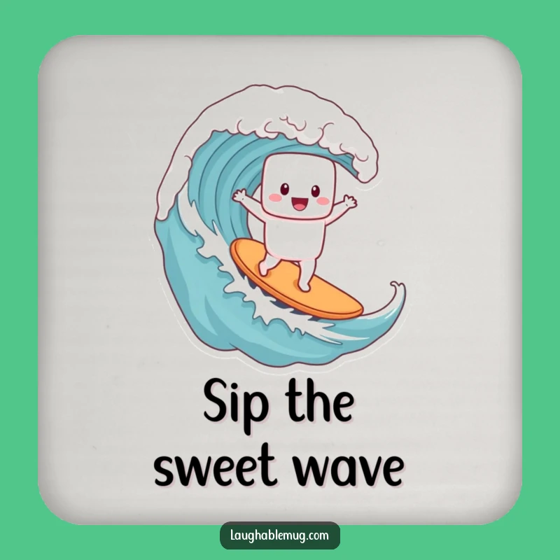 Funny Marshmallow Surfer Coaster - Protect Surfaces with Coffee Wave Humor, Great Funny Gift