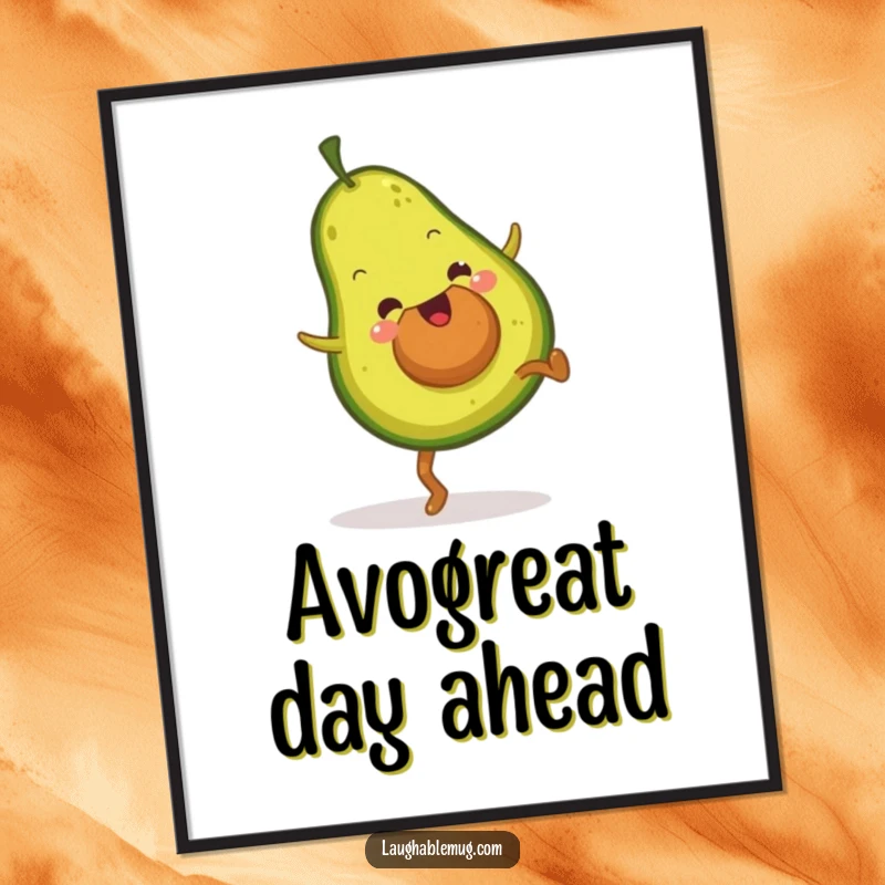 Funny poster capturing an energetic fuzzy avocado mid-cartwheel, exuding pure, unadulterated joy and movement.