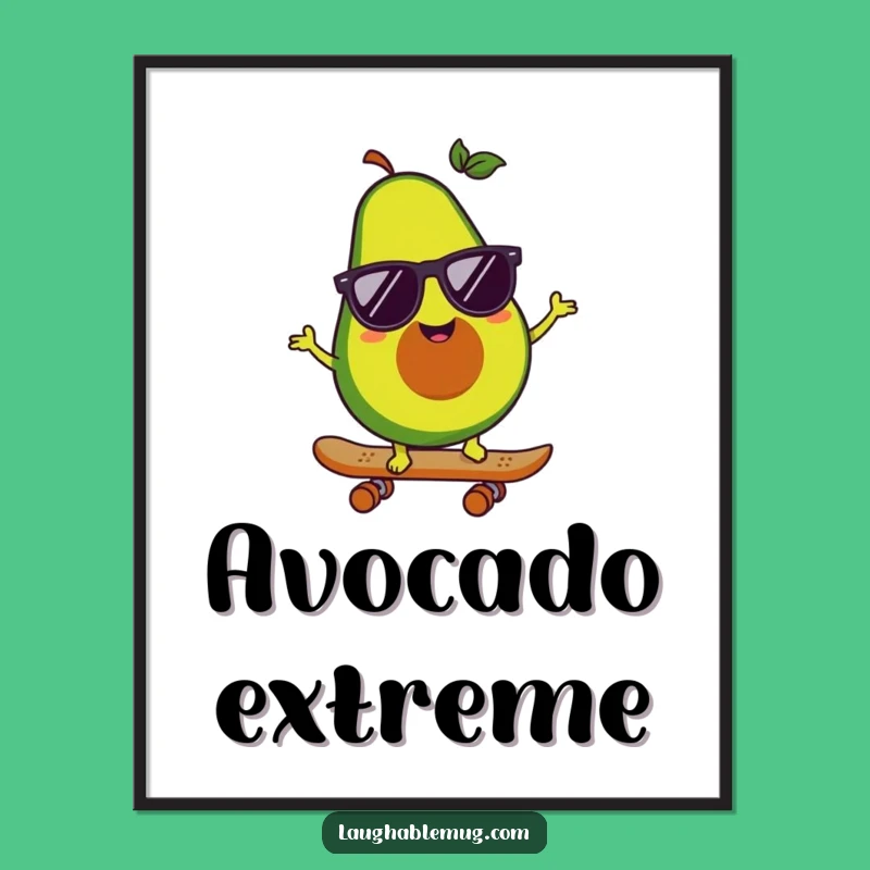Funny Avocado Skater Poster: Happy Character Art, Cool Street Vibe Decor