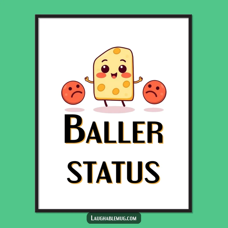 Funny Cheese Juggling Meatballs Poster: Whimsical Wall Art & Humorous Gift