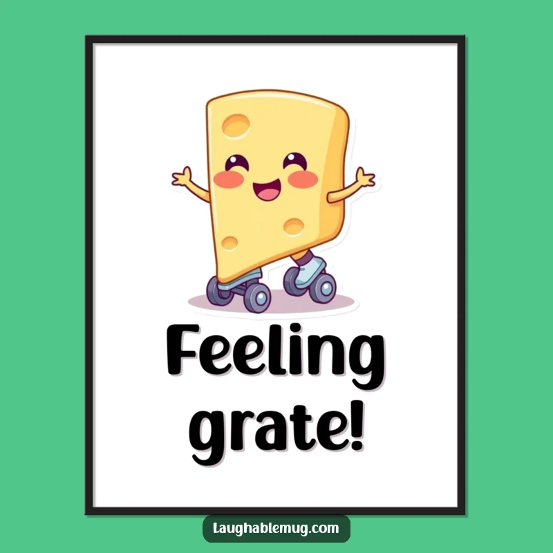 Funny Cheese Skater Poster: Smiling Cheese Art, Hilarious Foodie Wall Decor Gift