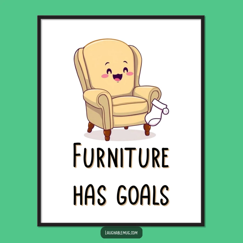 Funny Armchair Sock Chase Poster - Humorous Furniture Art, Unique Funny Gift for Home Decor