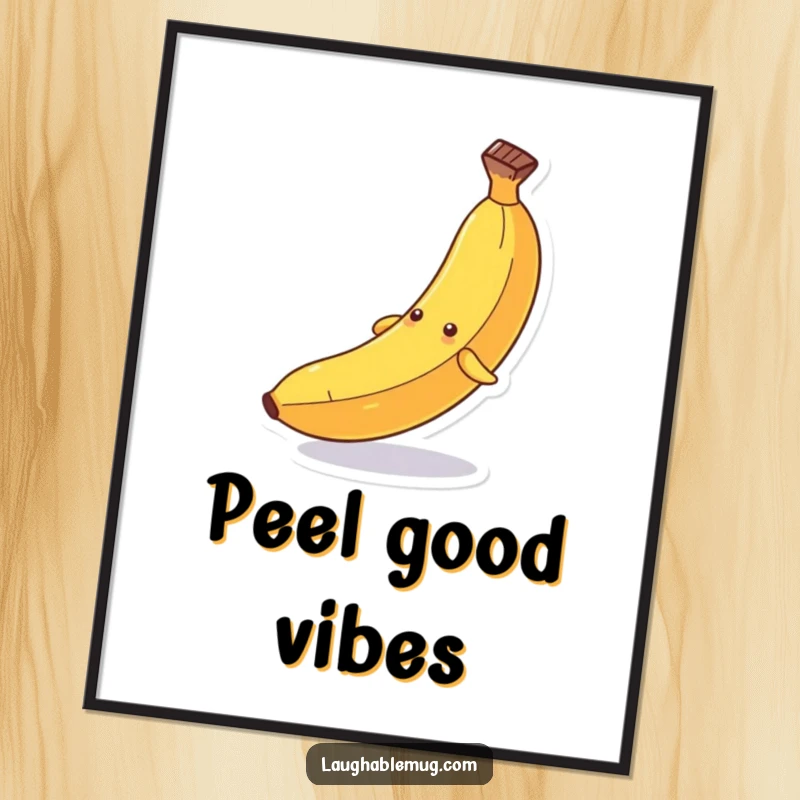 Funny poster: An illustration of a personified banana comically slipping dramatically on its own discarded peel.