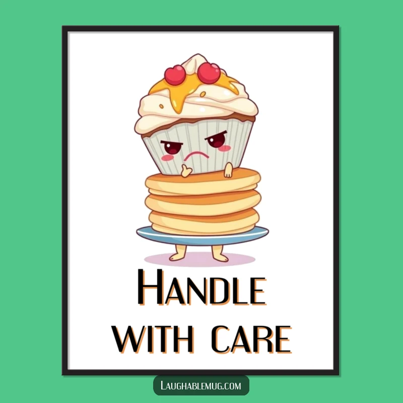 Funny Grumpy Cupcake Pancake Poster: Wobbly Wall Art for Relatable Mornings Gift