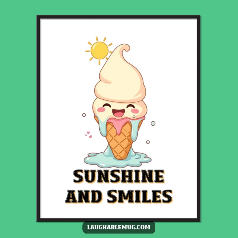 Funny Melting Ice Cream Poster: Joyful Character Art, Summer Decor Gift