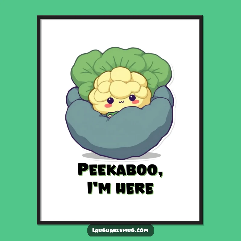 Funny Shy Broccoli Poster: Adorable Hiding Floret Art, Perfect Humorous Gift for Walls