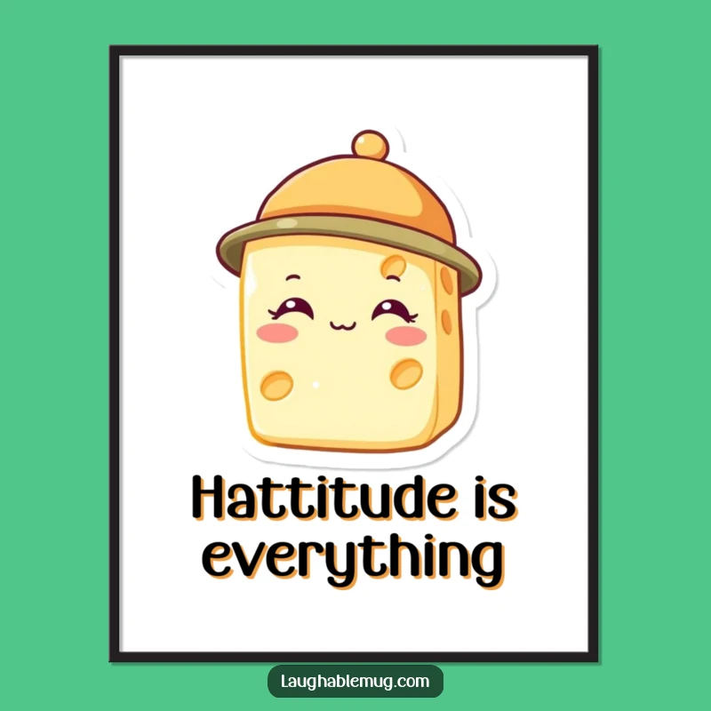 Funny Smiling Cheese Hat Poster: Cheerful Wall Art - Unique Funny Gift