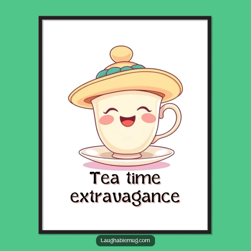 Funny Teacup Floppy Hat Poster - Whimsical Laughing Art - Chic Funny Gift!