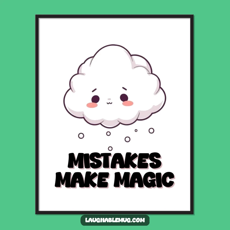 Funny Cloud Poster: Surprised Tripping Mist Art, Whimsical Funny Gift Decor