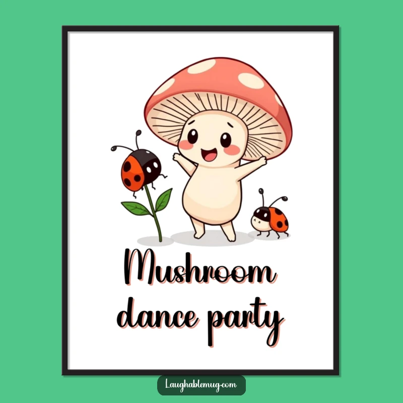 Funny Kawaii Mushroom Dance Poster: Whimsical Art Funny Gift