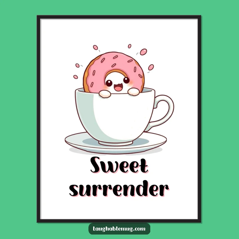 Funny Kawaii Donut Teacup Dive Poster: Adorable Wall Art & Sweet Gift