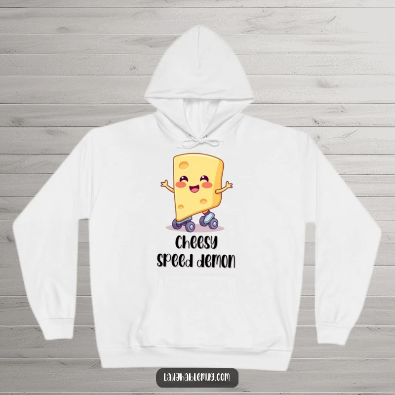 Funny hoodie with a smiling cheese slice on skates, perfect for casual wear and spreading cheesy joy, a wonderfully funny gift.