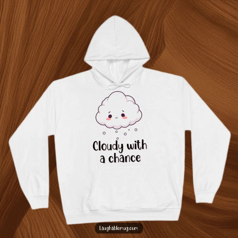 Funny hoodie showcasing a surprised, fluffy cloud tripping over its own mist, perfect for cozy days.