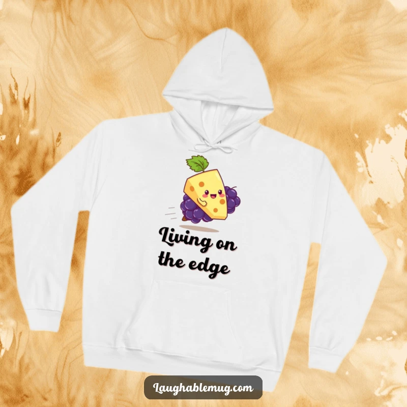 Funny hoodie featuring a playful slice of cheese riding a runaway grape, designed for comfort and humorous food appreciation.