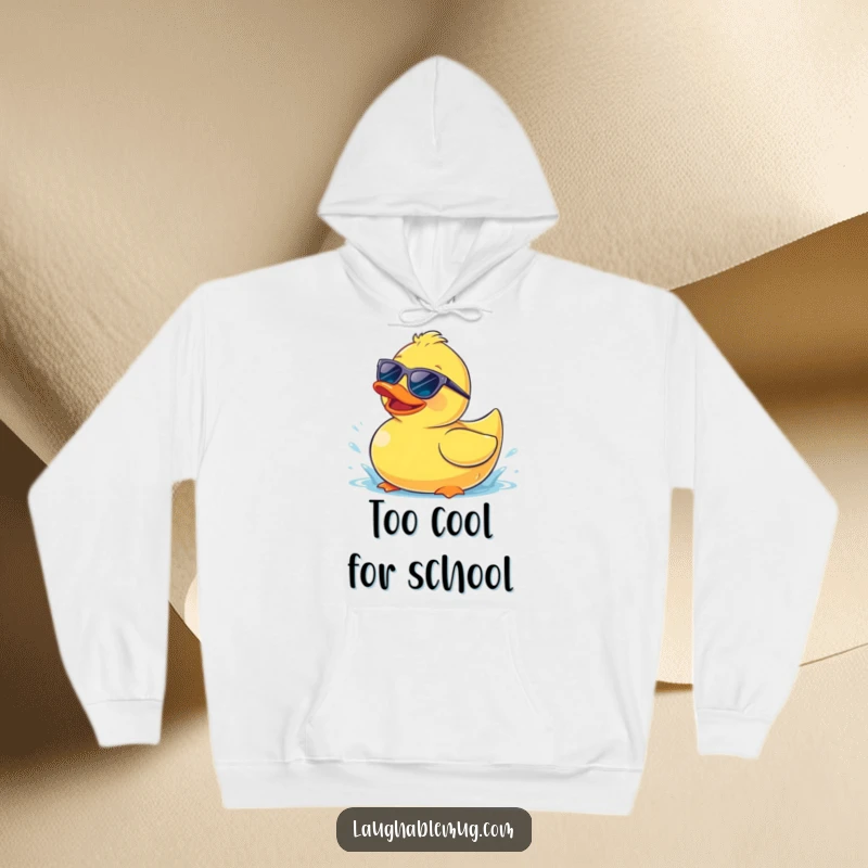 Funny hoodie featuring a happy rubber ducky wearing sunglasses, splashing playfully, perfect for casual, fun wear.