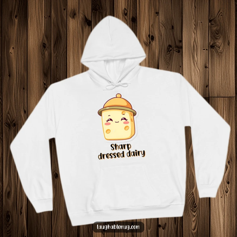 Funny hoodie with a cheerful cheese slice sporting a tiny hat, offering cozy comfort and smiles.