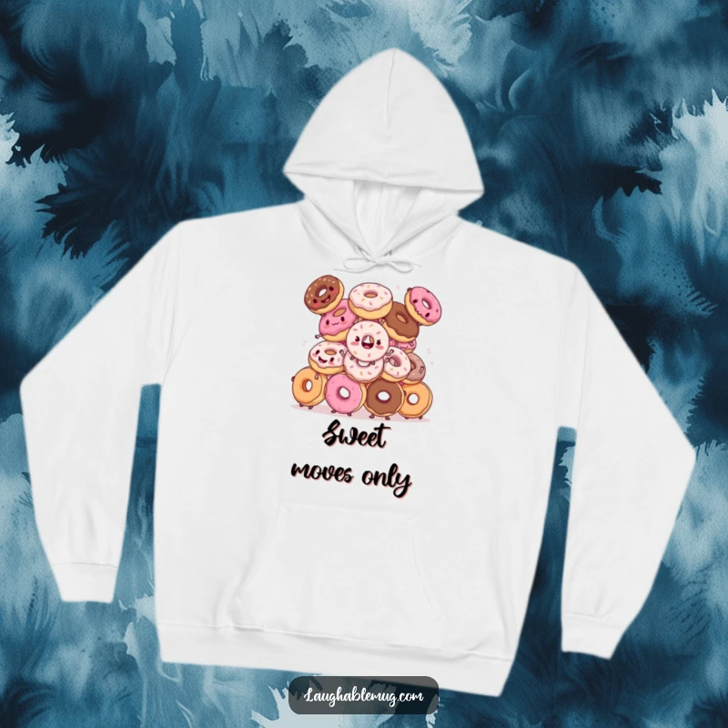 Funny hoodie: A soft, warm hoodie featuring donuts hilariously attempting a synchronized dance routine, perfect for cozy, fun times.
