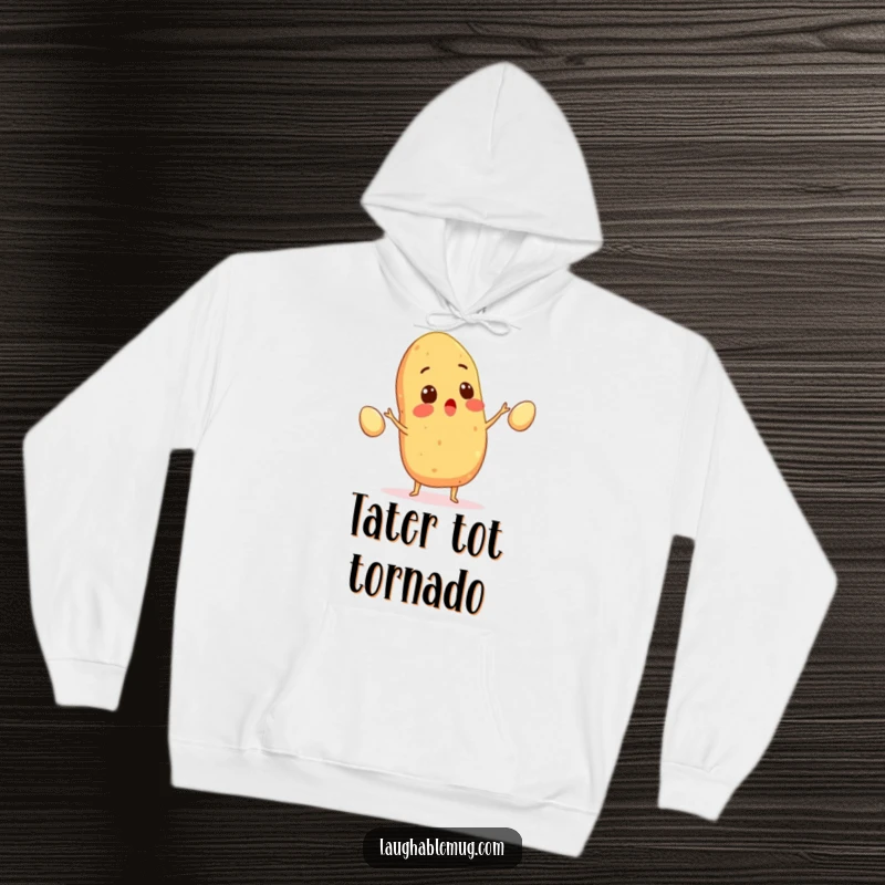 Funny hoodie with a surprised potato juggling eggs, perfect for cozy days and spreading chuckles, a wonderfully funny gift.