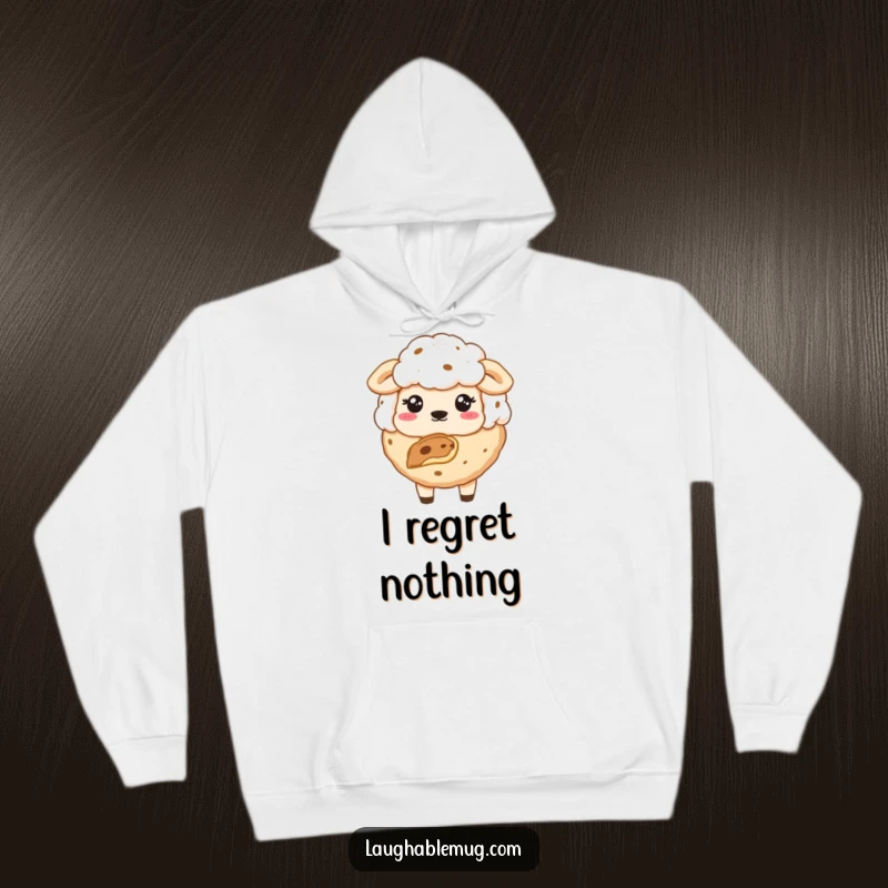 Funny hoodie design of a sheepish cookie with a noticeable bite, perfect for cozy, humorous wear.