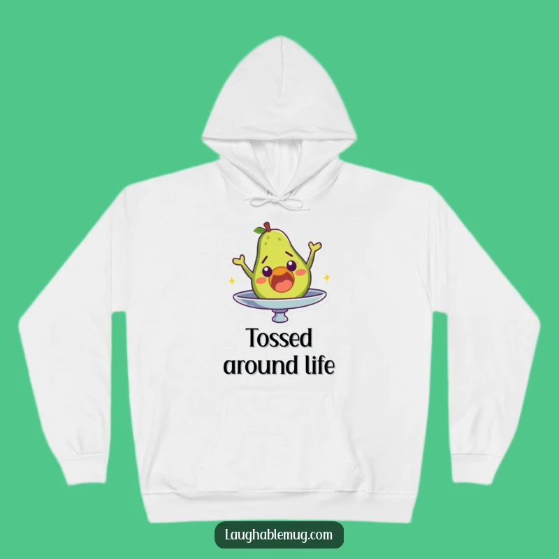Cozy Funny Avocado Hoodie: Surprised Character's Plate Plight, Humorous Foodie Gift