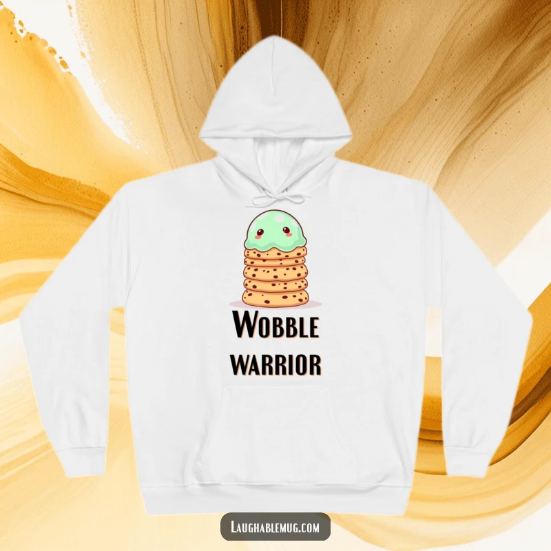 Funny hoodie featuring a wobbly jelly balancing cookies, perfect for cozy comfort and dessert lovers.