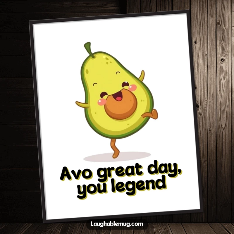 Funny Free Printable Wall Art: A fuzzy avocado attempting a cartwheel, bringing energetic and humorous wall decor to life.
