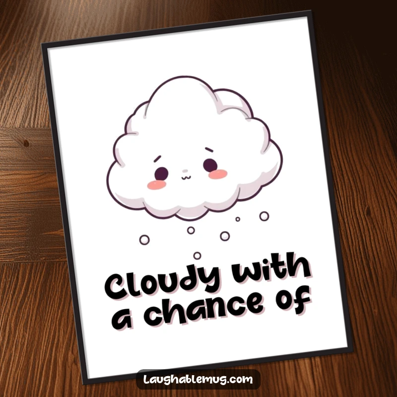 Funny free printable wall art of a surprised fluffy cloud tripping over its own mist, perfect for whimsical decor.