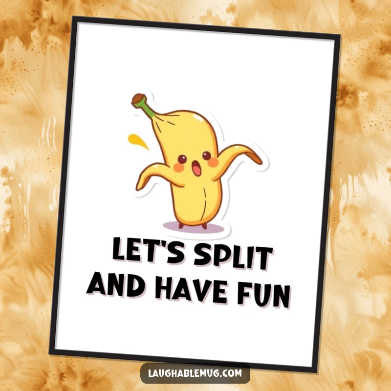 Funny Free Printable Wall Art: A banana peel character comically slips on itself, depicted as hilarious and eye-catching decor.