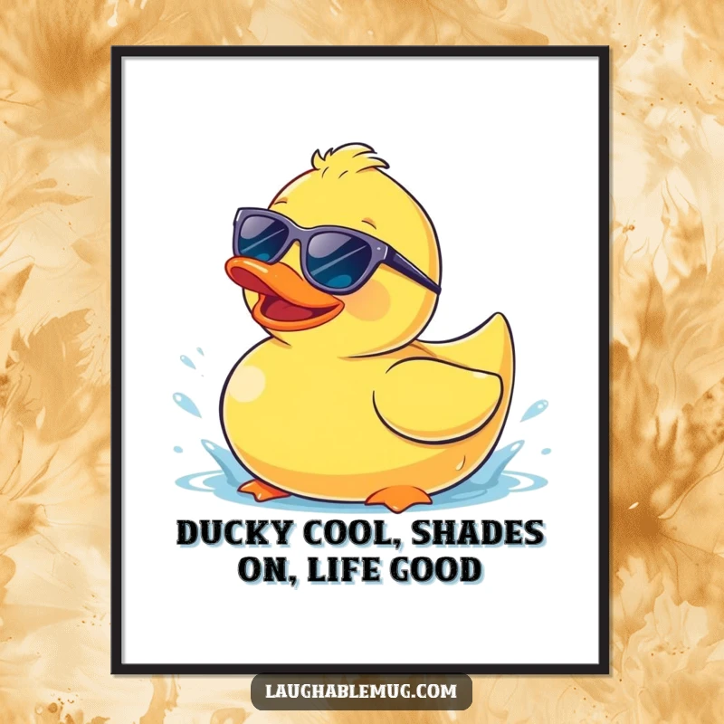 Funny Free Printable Wall Art: Rubber ducky wearing sunglasses, splashing, fun attitude, downloadable art.
