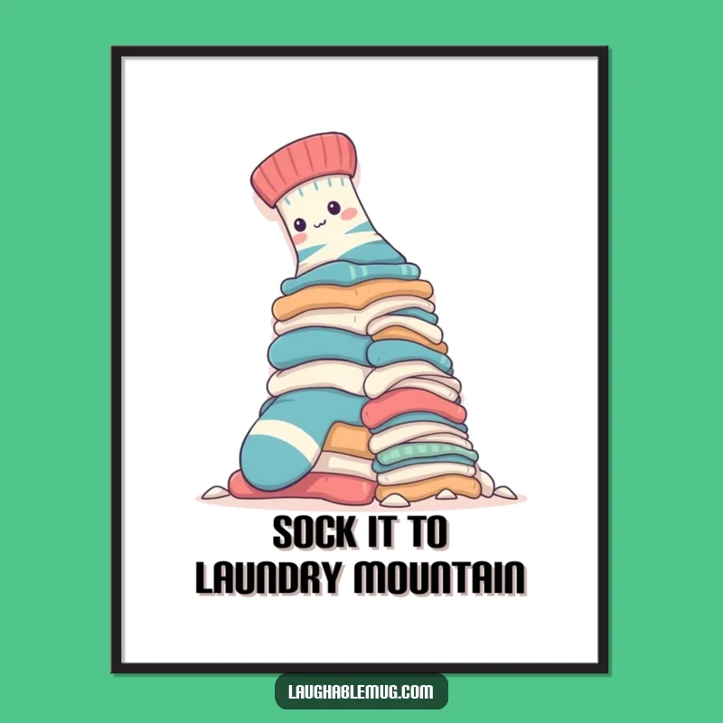 Free Printable Wall Art: Funny Sock Climbing Laundry - Humorous Downloadable Home Decor