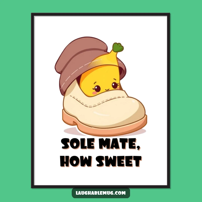 Free Printable Wall Art: Shy Banana Character with Giant Shoe for Quirky Decor, Downloadable