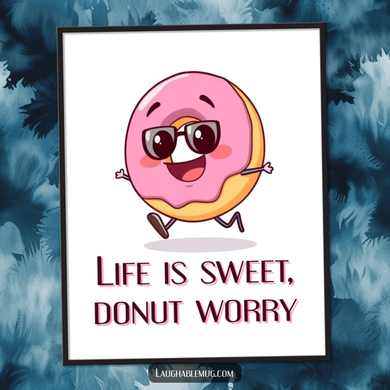 Funny Free Printable Wall Art: A cheerful, slightly wobbly donut with a big grin adds a playful and humorous touch to decor.