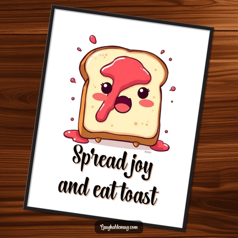 Funny Free Printable Wall Art of a cute toast character looking surprised as jam splatters around it.