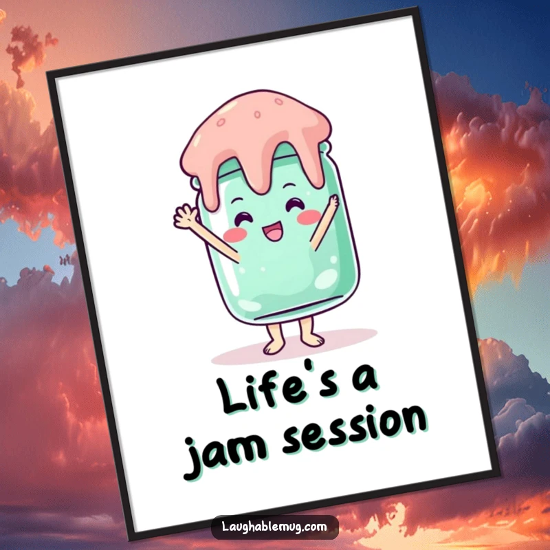 Funny Free Printable Wall Art: A determined wobbly jelly jar executing a comical handstand pose, ready for display.