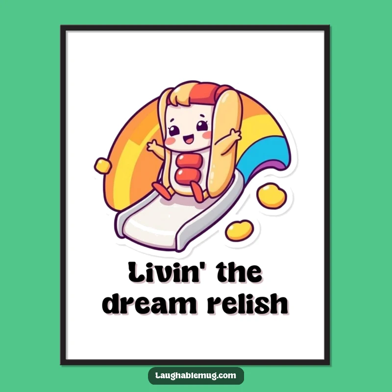 Free Printable Wall Art: Happy Hot Dog Character for Fun Decor, Rainbow Slide, Downloadable