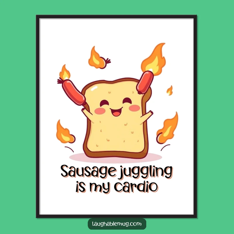 Free Printable Wall Art: Funny Toast Juggling Flaming Sausages Downloadable Decor