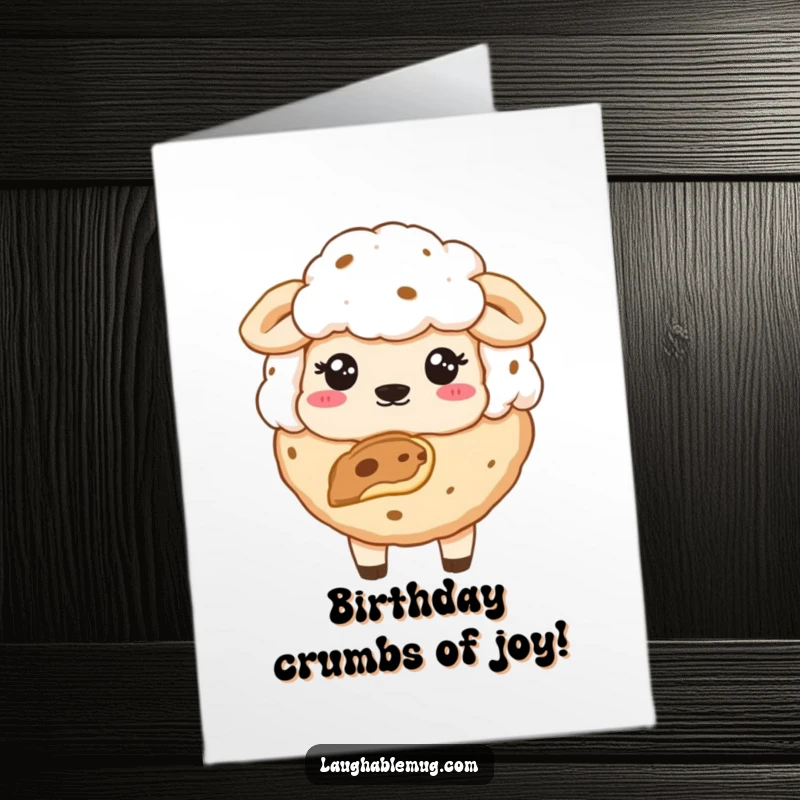 Funny Free Printable Birthday Card: A guilty-looking cookie with a bite missing, appearing sheepish on a birthday.