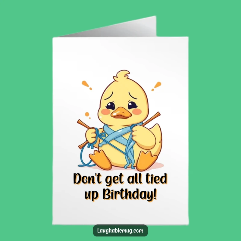 Free Printable Birthday Card: Confused Duck Knits. Funny Downloadable Gift for a Quacky Celebration!