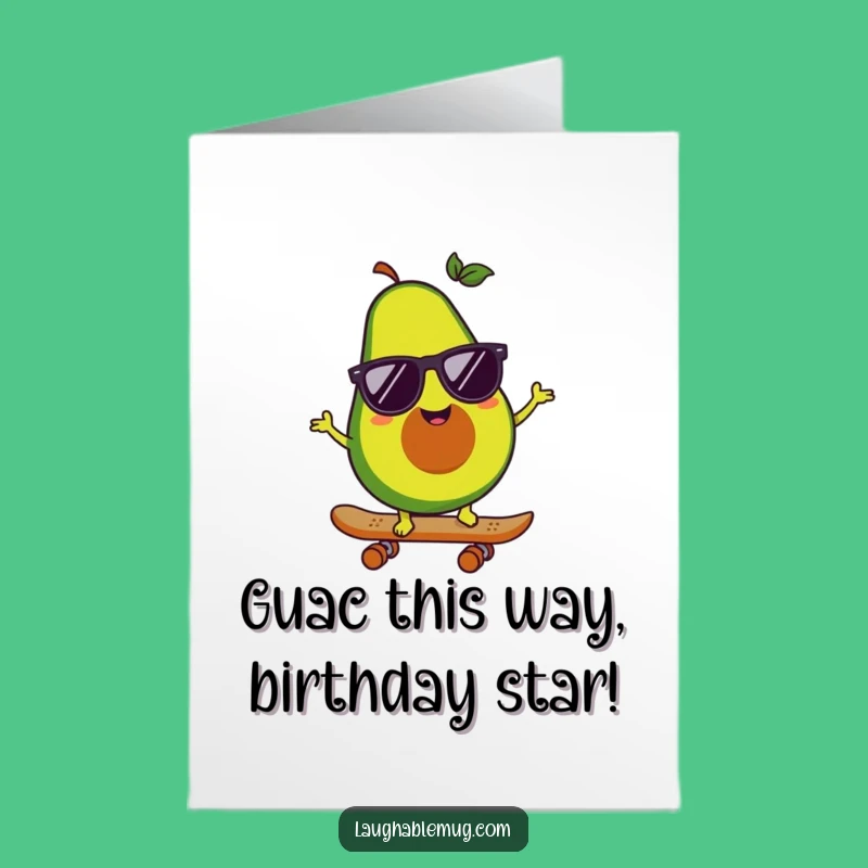 Free Printable Birthday Card: Cool Avocado Skater, Funny Downloadable Gift