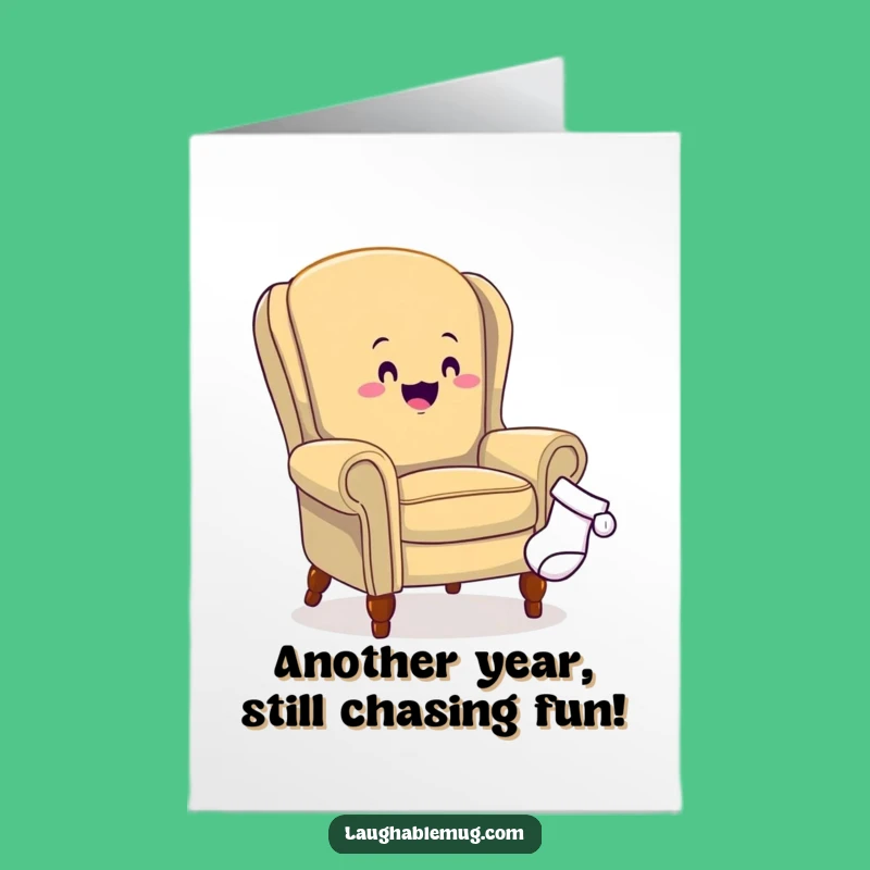 Free Printable Birthday Card: Funny Armchair Sock Chase Downloadable Gift