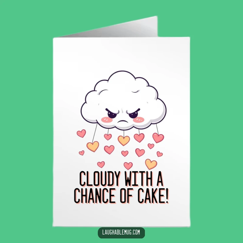 Free Printable Birthday Card: Grumpy Cloud Raining Hearts, Funny Downloadable Gift