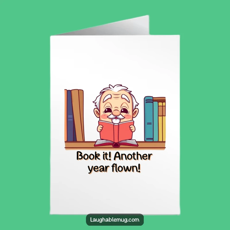 Free Printable Birthday Card: Leaping Book Character, Funny Downloadable Gift for Readers