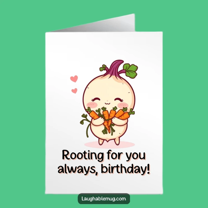 Free Printable Birthday Card: Shy Turnip Blushing, Cute Veggie Humor, Downloadable Gift