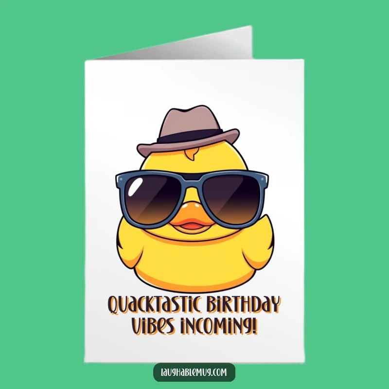 Free Printable Funny Birthday Card: Kawaii Ducky with Fedora Sunglasses Downloadable Gift