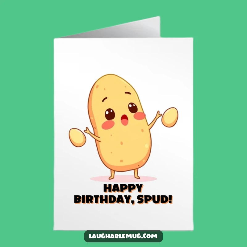 Free Printable Birthday Card: Juggling Potato Character, Funny Downloadable Gift for a Wild Celebration