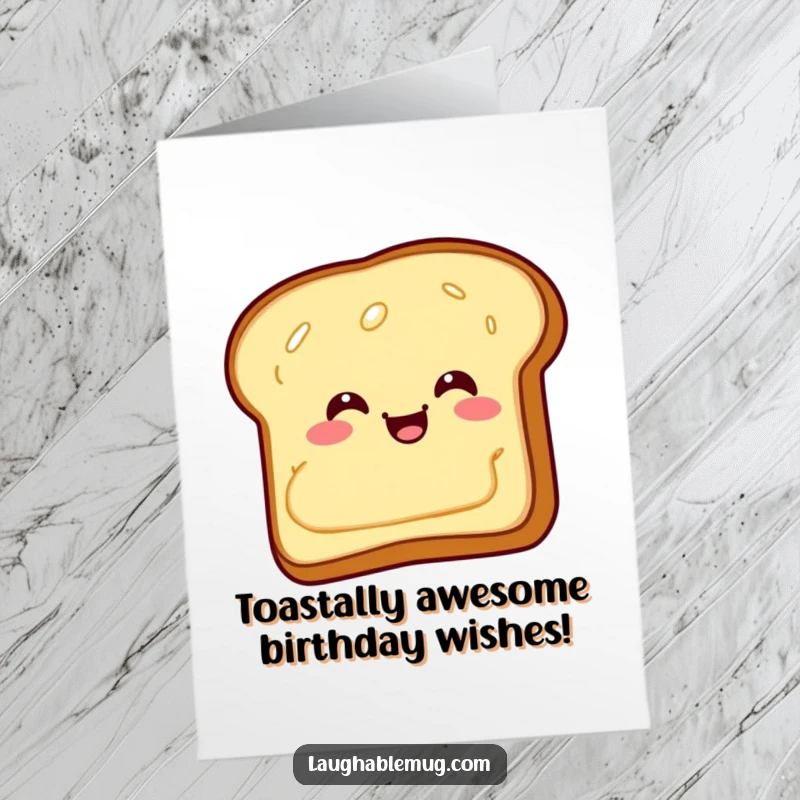 Funny Free Printable Birthday Card: A giggling piece of toast with butter sliding backwards unexpectedly.